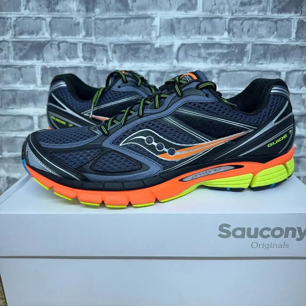 Saucony ProGrid Guide 7 Grey Orange Lime Shoes Sneakers S70936-13 Mens 10 New